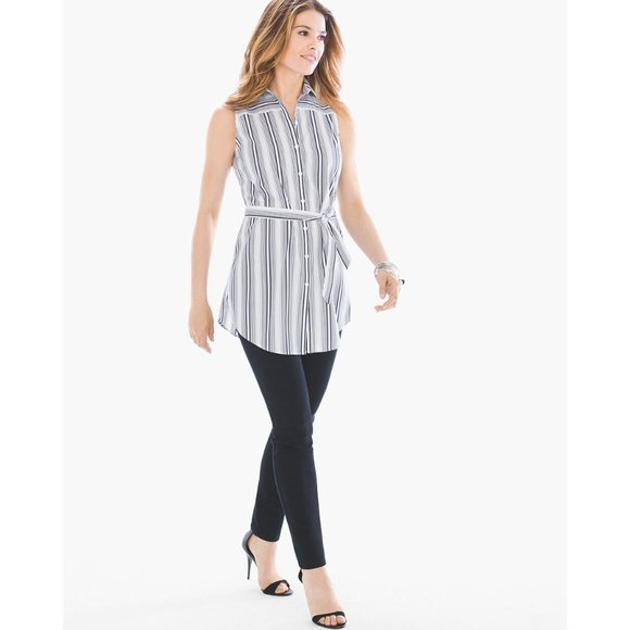 NWT Womens Size Small Chico's Black White No-Iron Polished Striped Tunic Shirt - Picture 3 of 3